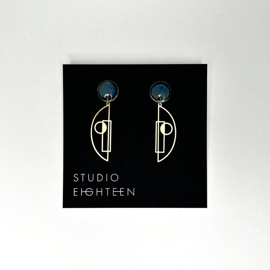 GEOMETRIC FACE Brass + Porcelain Earrings